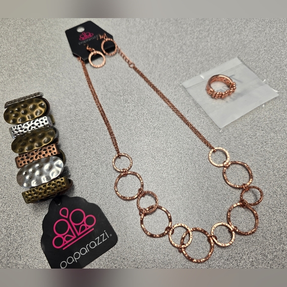 Paparazzi Rose Gold Necklace, Earrings, Ring, and Bracelet Set, All Brand New!! - Picture 1 of 4